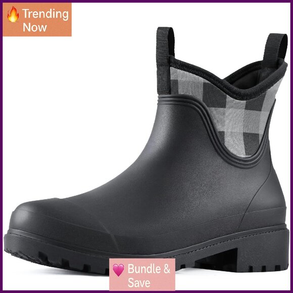 Waterproof Ankle Rain Boots Women's Slip On Chelsea Garden Boots